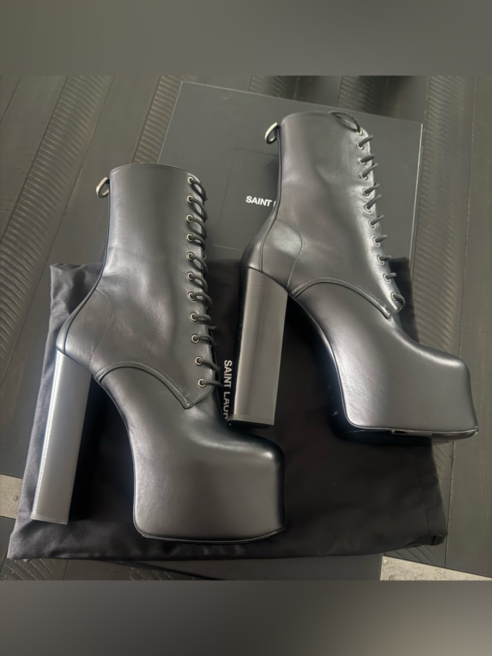 Yves Saint Laurent Mina Lace-Up Platform Boots 39.5 (9.5)